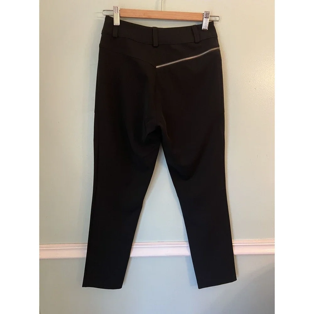 Cache Black Dress Career Pants 2‎ 27” Inseam Silver Zippers Straight